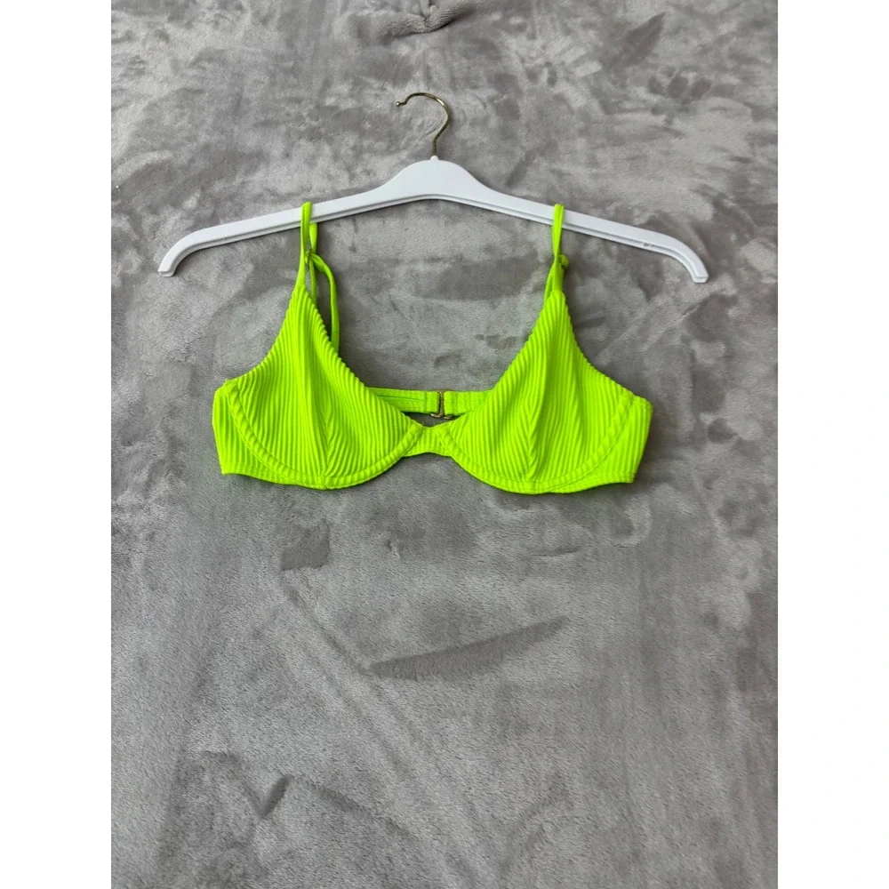 Hollister Neon Lime Green Ribbed Underwire Bikini Set Small Top XS Bottoms